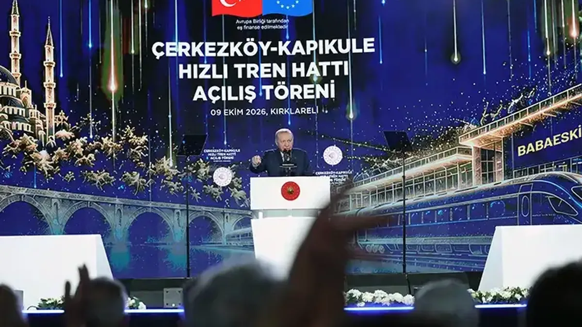 Cumhurbaşkanı Erdoğan, Çerkezköy-Kapıkule Hızlı Tren Hattı açılışında konuşma yapıyor.