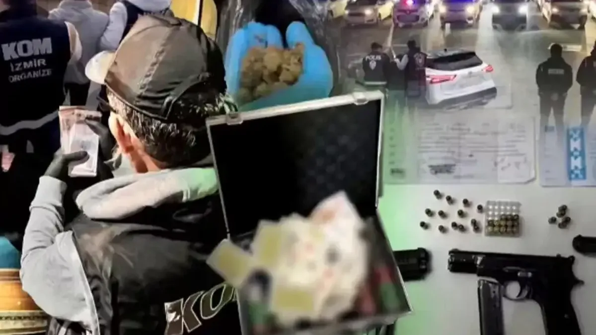 İzmir'de gerçekleştirilen tefecilik operasyonunda gözaltına alınan şüpheliler.