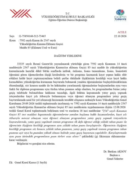 YÖK'ten öğrenci affıyla dönenlere yatay geçiş düzenlemesi - Detay Görsel 1