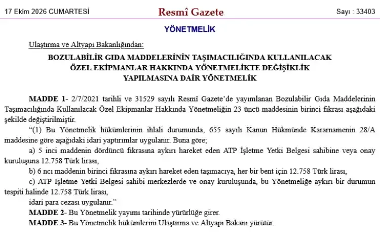 Bozulabilir gıda taşımacılığında ceza düzenlemesi - Detay Görsel 1
