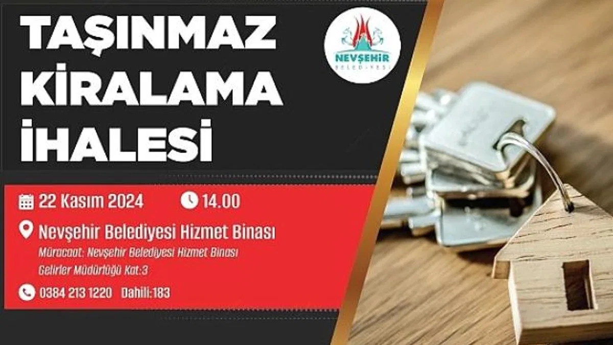 Nevşehir Belediyesi'nden taşınmaz kiralama ihalesi.