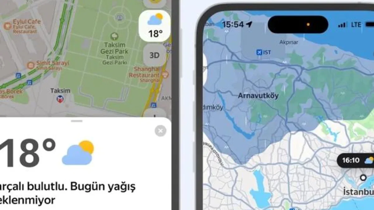 Yandex Maps'e gerçek zamanlı hava durumu tahminleri geldi