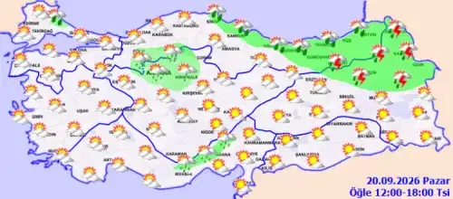 Meteoroloji 20 Eylülde ülke genelinde sağanak yağış ve gök gürültülü fırtına uya