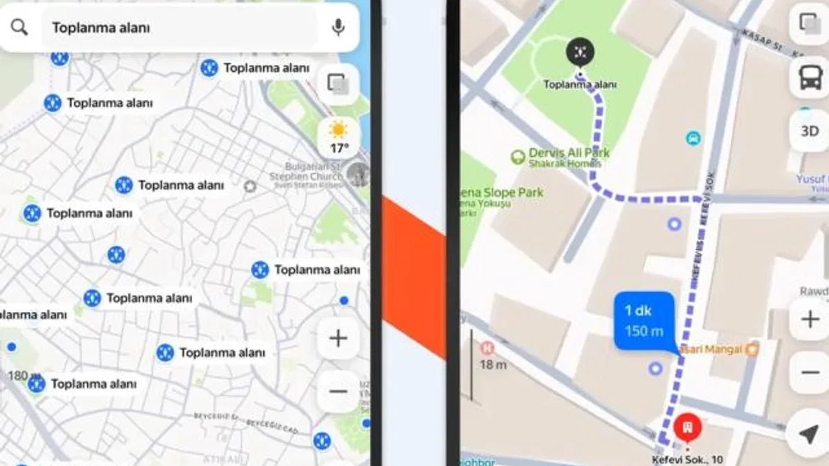 Deprem toplanma alanları Yandex'e eklendi