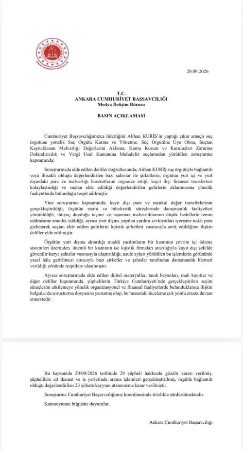 Ankara Cumhuriyet Başsavcılığı Alihan Kuriş soruşturmasında 23 şirkete kayyum at